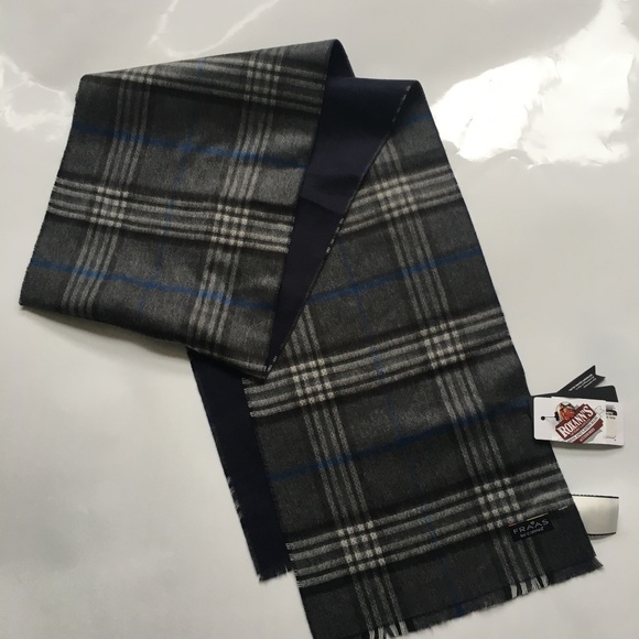 Fraas Scarf Cashmink Plaid / Tartan Rectangle Grey Blue New - Picture 3 of 6